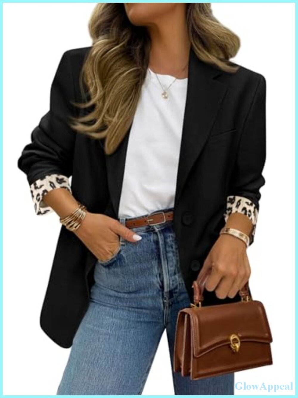 Open Front Leopard Lined Blazer Suit Jacket for Women Business Casual Work